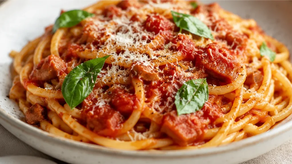 Bucatini Amatriciana: Your New Favorite Pasta! Bucatini Amatriciana: cook this classic Italian pasta with crispy guanciale and rich tomato sauce. Master the per