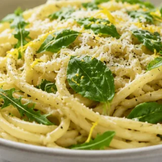 Creamy Cacio e Pepe with Arugula & Lemon - Cacio e Pepe: master this creamy Roman classic with fresh arugula and lemon. A quick, satisfying, and flavorful pasta