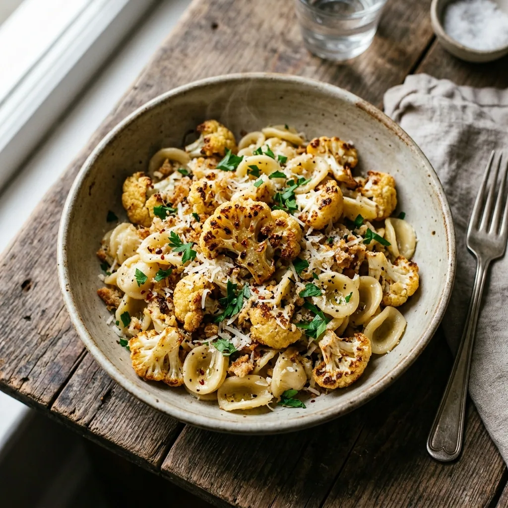 Crispy Cauliflower Pasta Dream! served and ready to eat