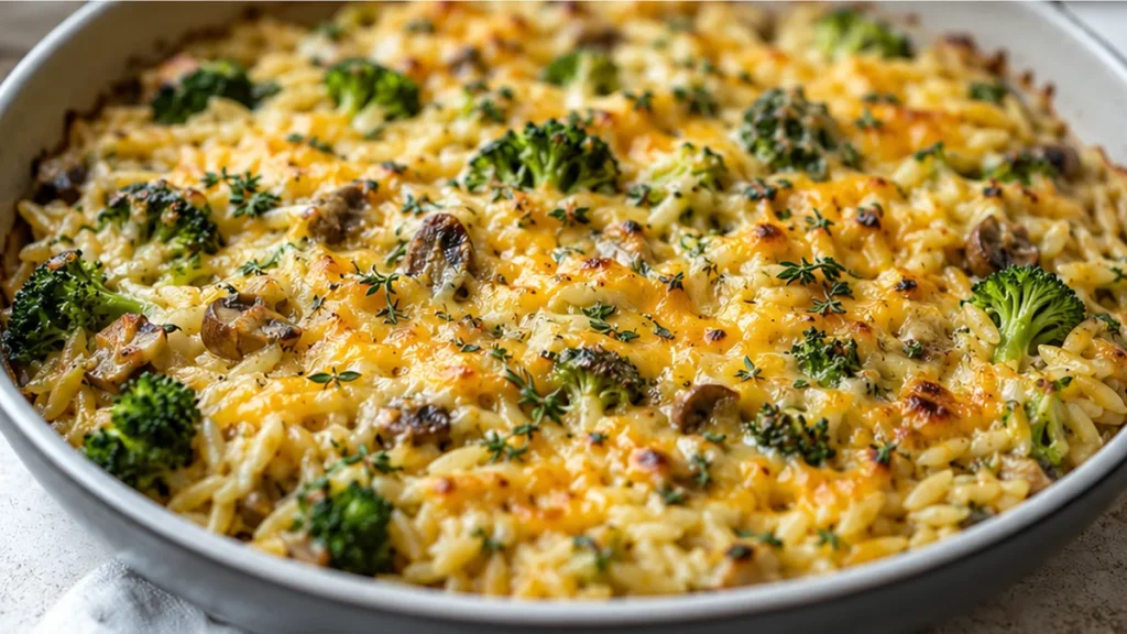 Cheesy Broccoli Cheddar Orzo Bake - cheesy orzo bake - Cheesy orzo bake: master this incredibly easy one-skillet recipe in under 35 minutes. Perfect for a quick