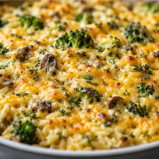 Cheesy Broccoli Cheddar Orzo Bake - cheesy orzo bake - Cheesy orzo bake: master this incredibly easy one-skillet recipe in under 35 minutes. Perfect for a quick