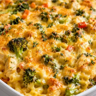 Golden Broccoli Cheddar Chicken Casserole! Chicken casserole: savor this cheesy broccoli cheddar noodle bake. Perfect for a hearty family dinner, easy to make a