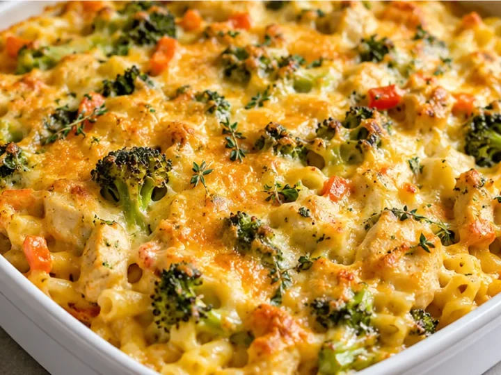 Golden Broccoli Cheddar Chicken Casserole!