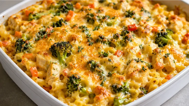 Golden Broccoli Cheddar Chicken Casserole!