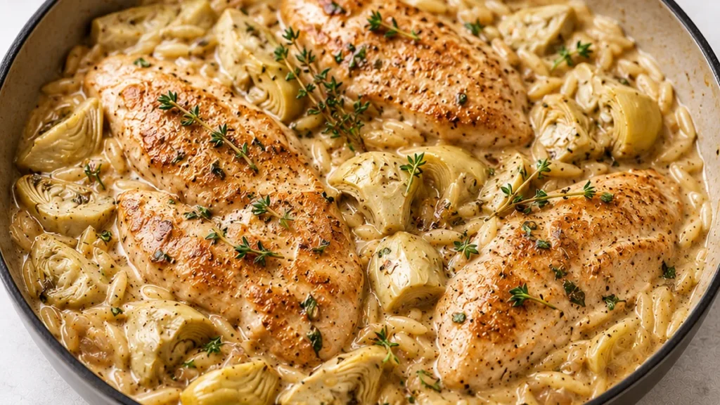 One-Skillet Dream: Creamy Artichoke Chicken Marsala! Chicken marsala: master this creamy artichoke chicken marsala and orzo in one skillet. Savor a gourmet meal