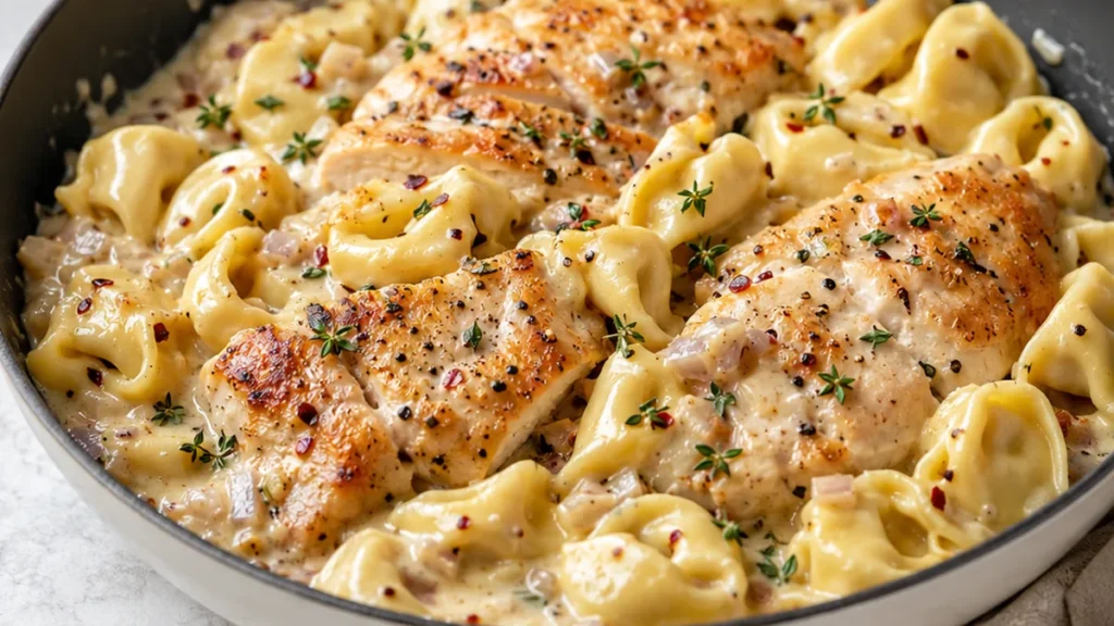 Creamy Chicken Tortellini: Weeknight Dinner - Chicken tortellini: master this creamy Parmesan dish with tender chicken, fresh spinach, and fragrant thyme. A sat