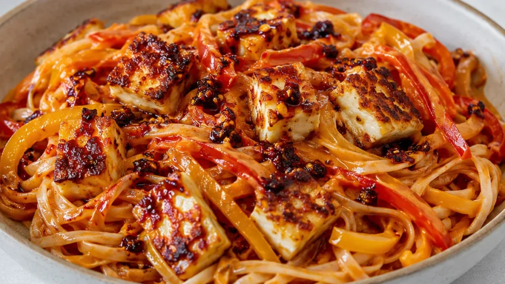 Crispy Halloumi Chili Crisp Noodles - Chili crisp noodles: master this vibrant recipe with crispy halloumi and a rich peanut sauce. A quick, flavorful meal perf