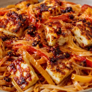 Crispy Halloumi Chili Crisp Noodles - Chili crisp noodles: master this vibrant recipe with crispy halloumi and a rich peanut sauce. A quick, flavorful meal perf