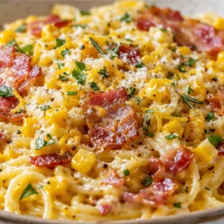 Creamy Corn Carbonara: A Summer Dream! ️ - Corn Carbonara: Master this creamy, summery pasta featuring roasted corn, fresh herbs, and a luxurious burrata toppin