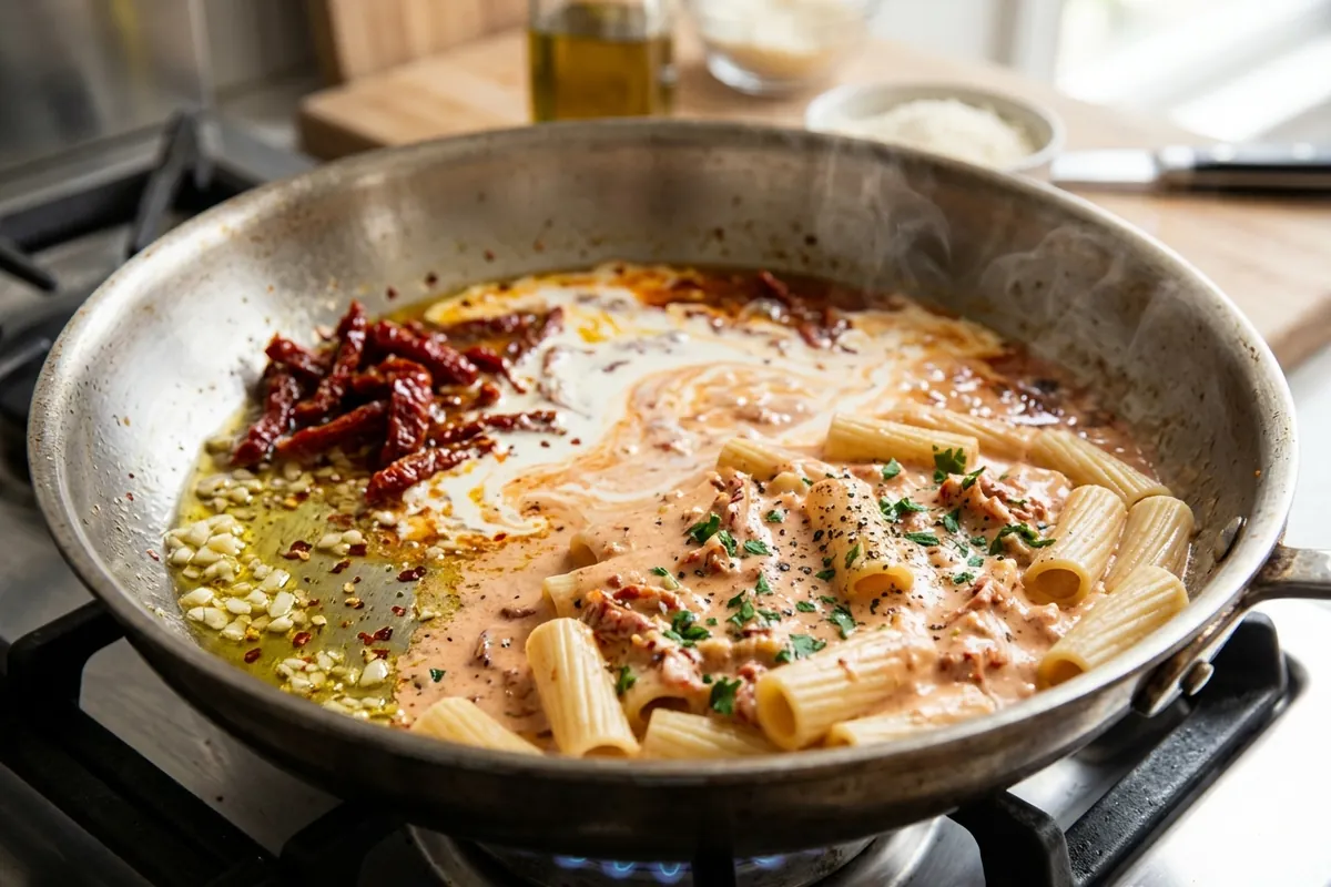 Creamy pasta with sun dried tomatoes — How the Cream Sauce Is Built