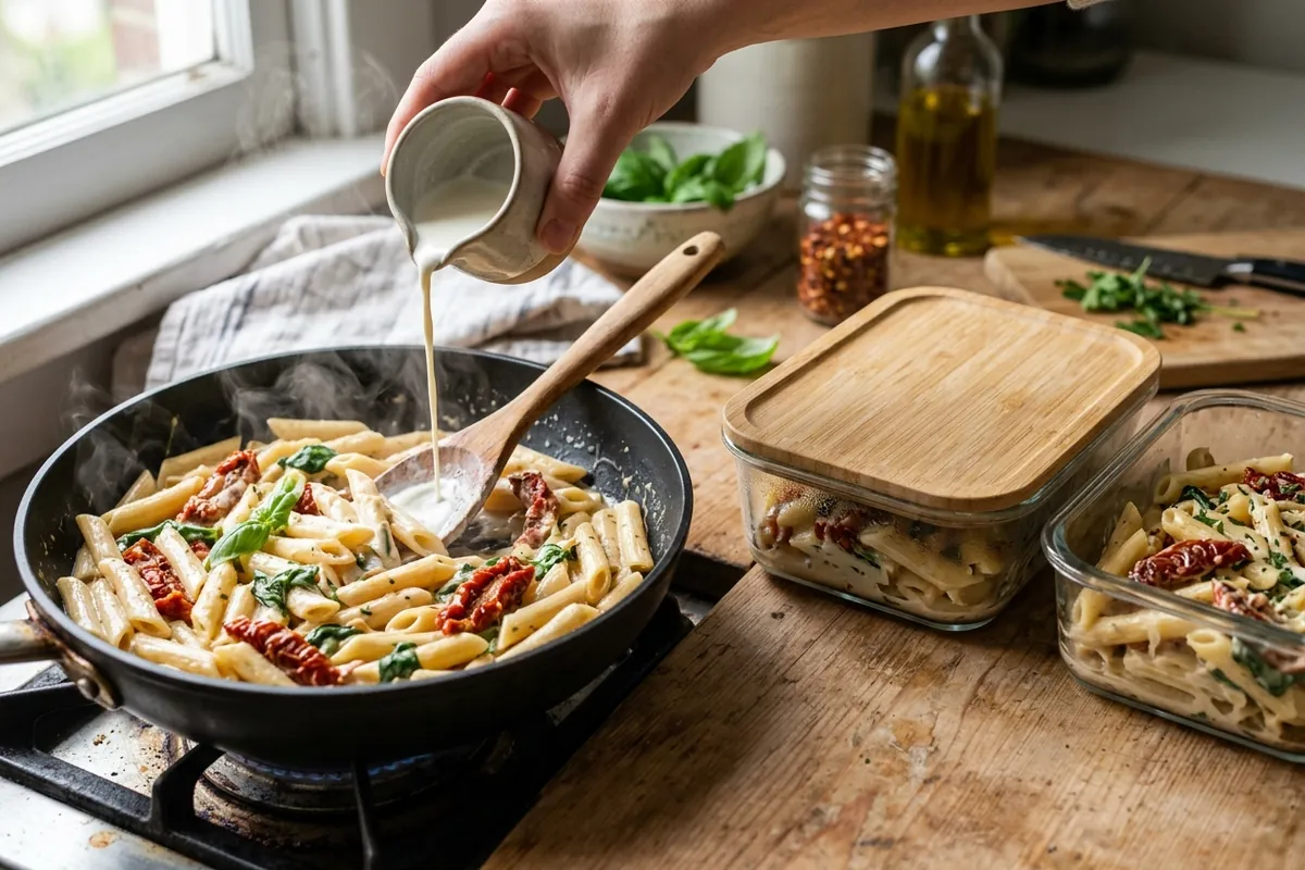 Creamy pasta with sun dried tomatoes — Make-Ahead, Storing, and Reheating