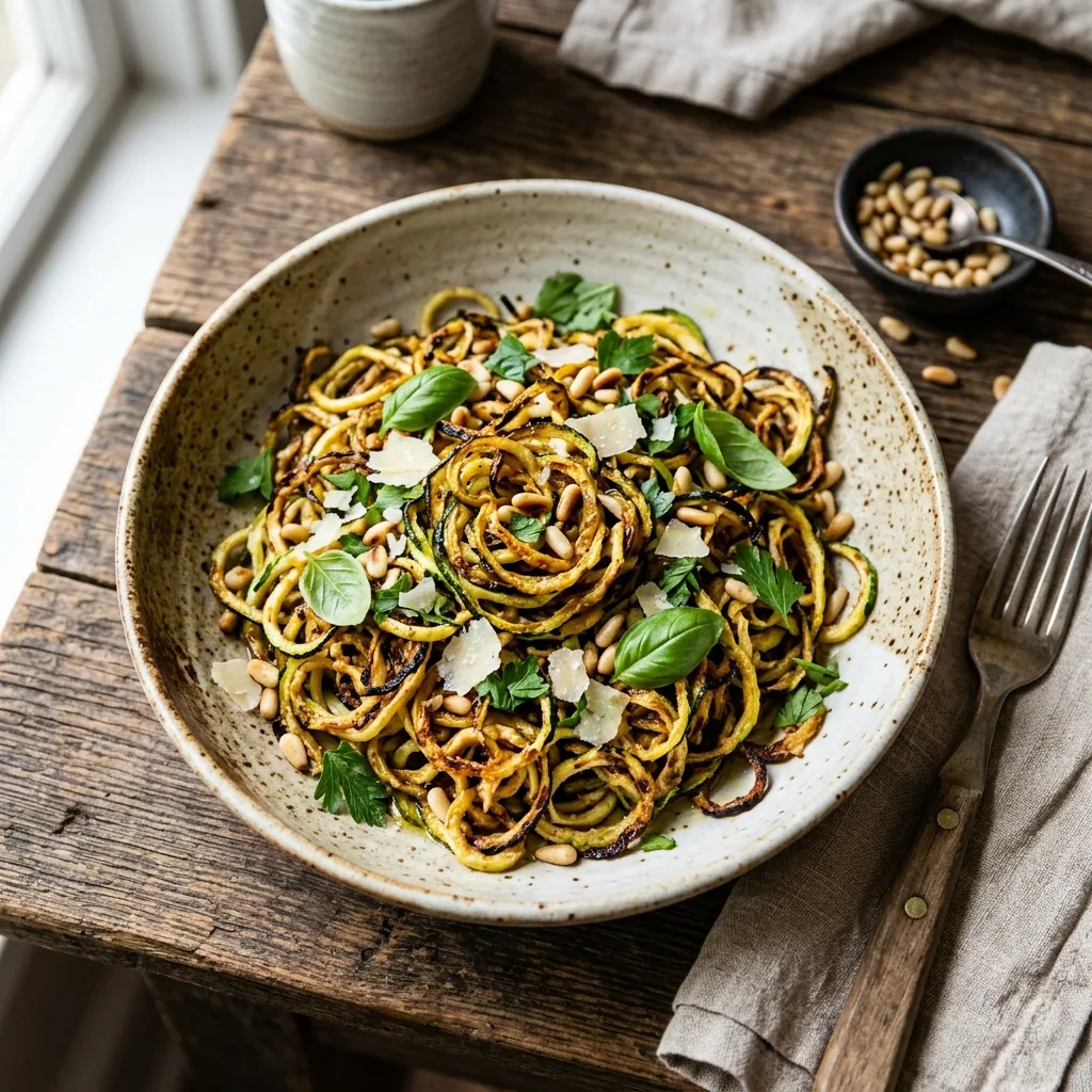 Crispy Zucchini Spaghetti Magic! served and ready to eat