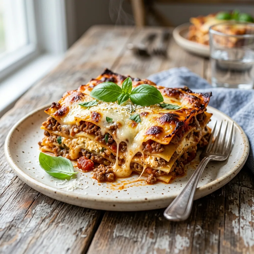 Easy Crockpot Lasagna served and ready to eat