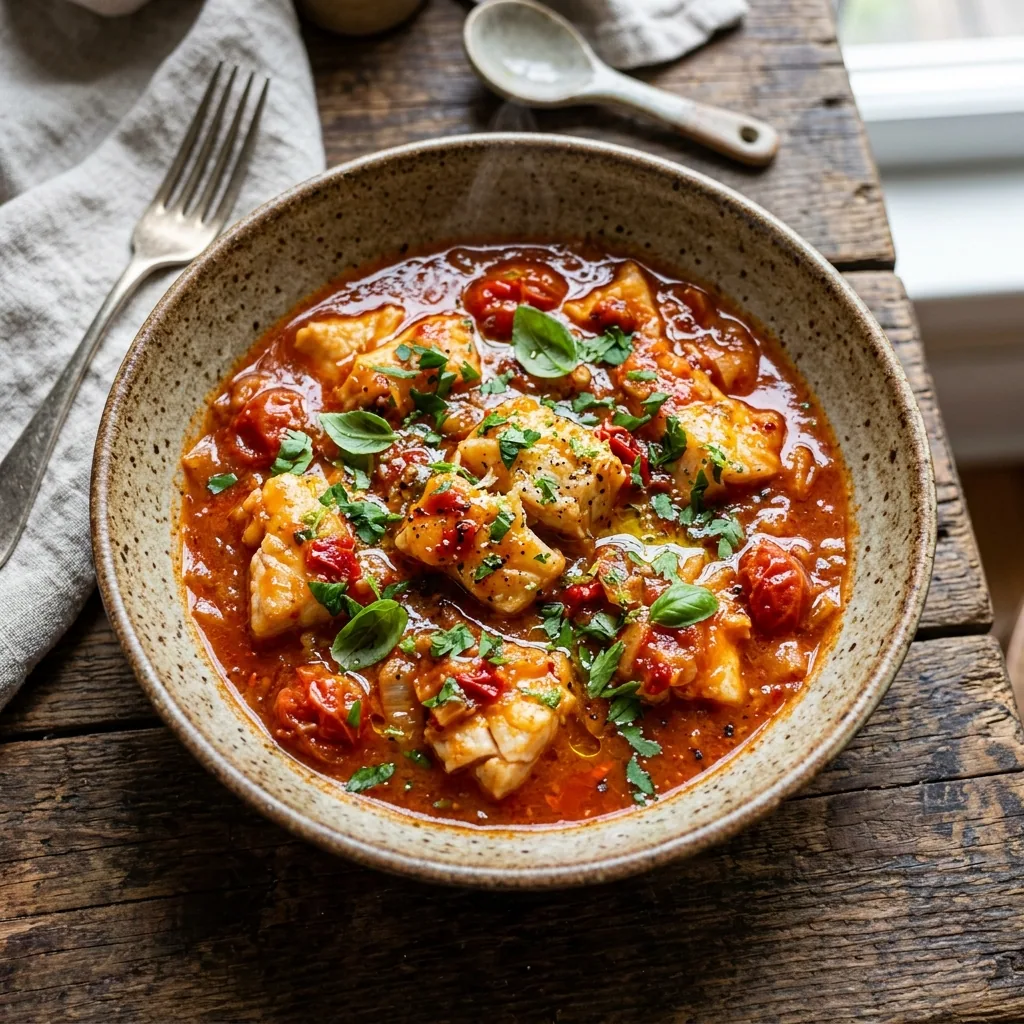 Spicy Calabrian Fish Ragu! served and ready to eat