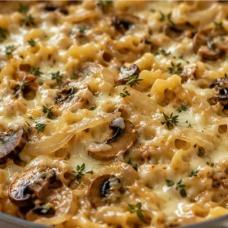 Cheesy One-Pot French Onion Pasta - French onion pasta: cook this rich and comforting one-pot dish. Featuring deeply caramelized onions, hearty mushrooms, and c