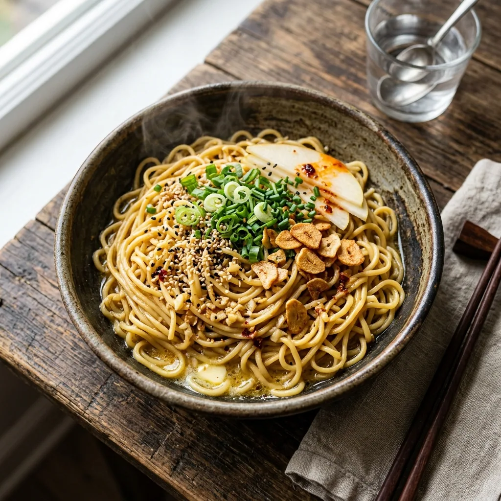 15-Minute Garlic Butter Ramen served and ready to eat