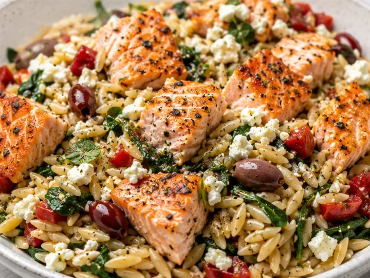 Zesty Greek Salmon & Feta Orzo