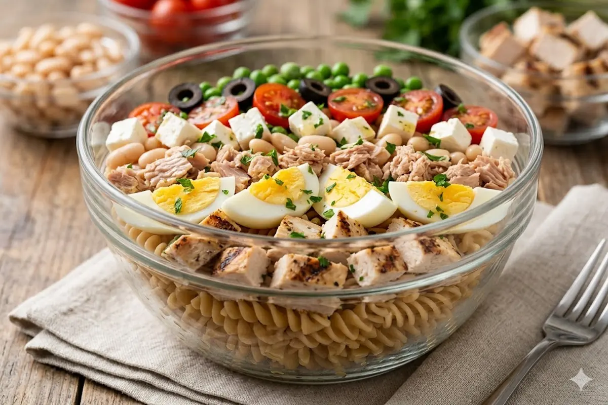 High protein pasta salad — The Protein Stacking Framework