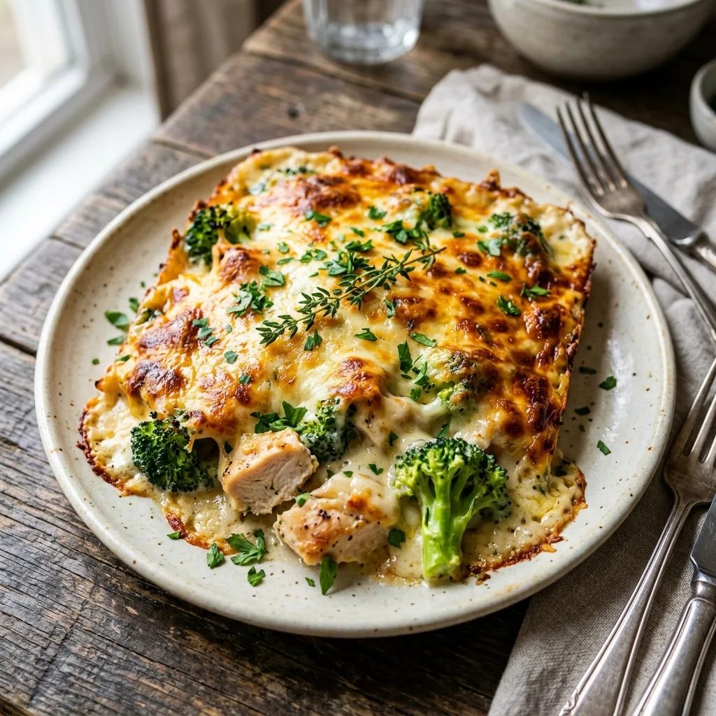 Cheesy Chicken Broccoli Bake Recipe! served and ready to eat