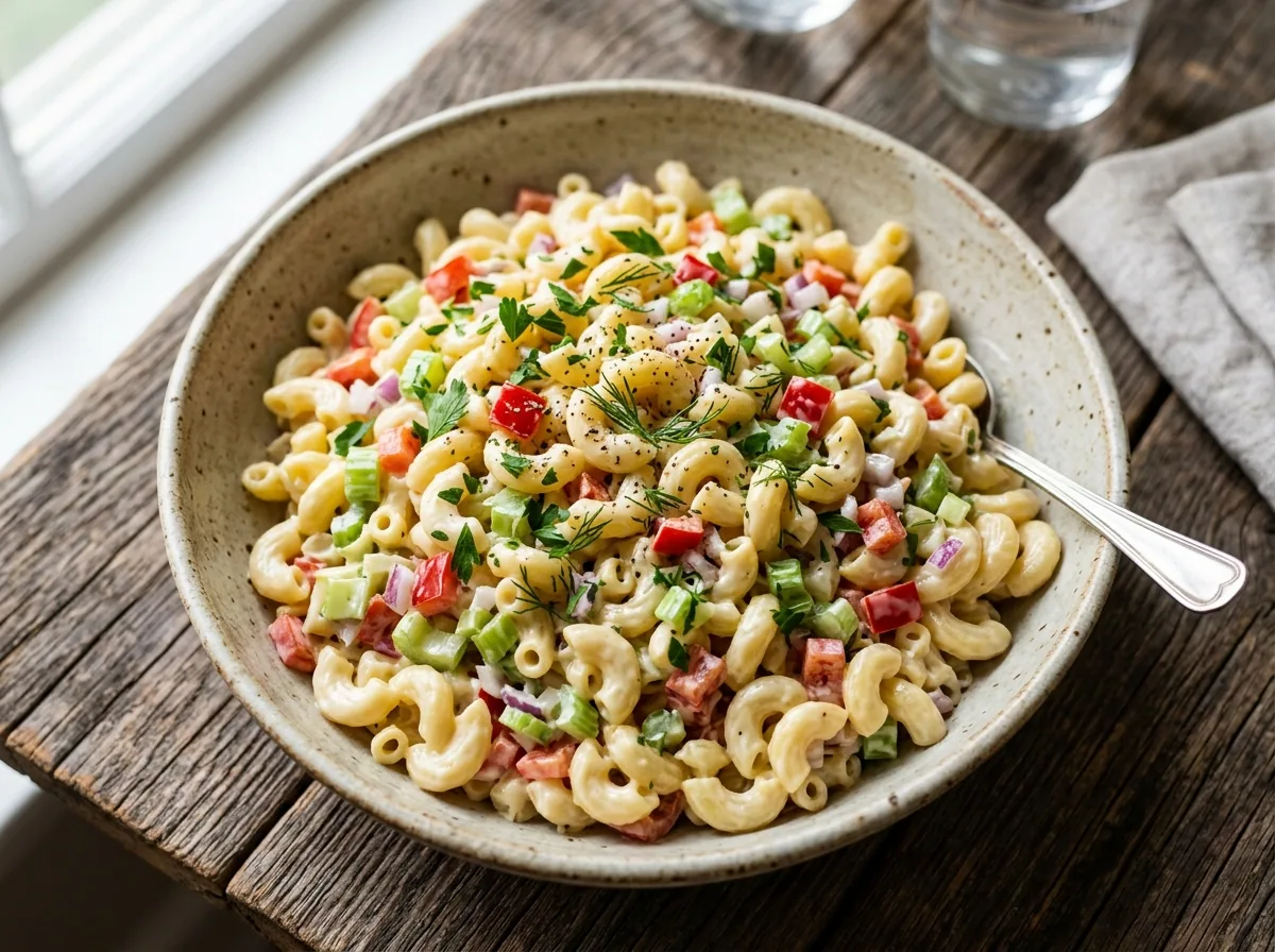 Creamy Dreamy Macaroni Salad served and ready to eat
