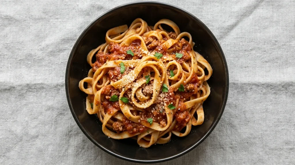 Marzetti frozen pasta, beautifully styled overhead food photograph