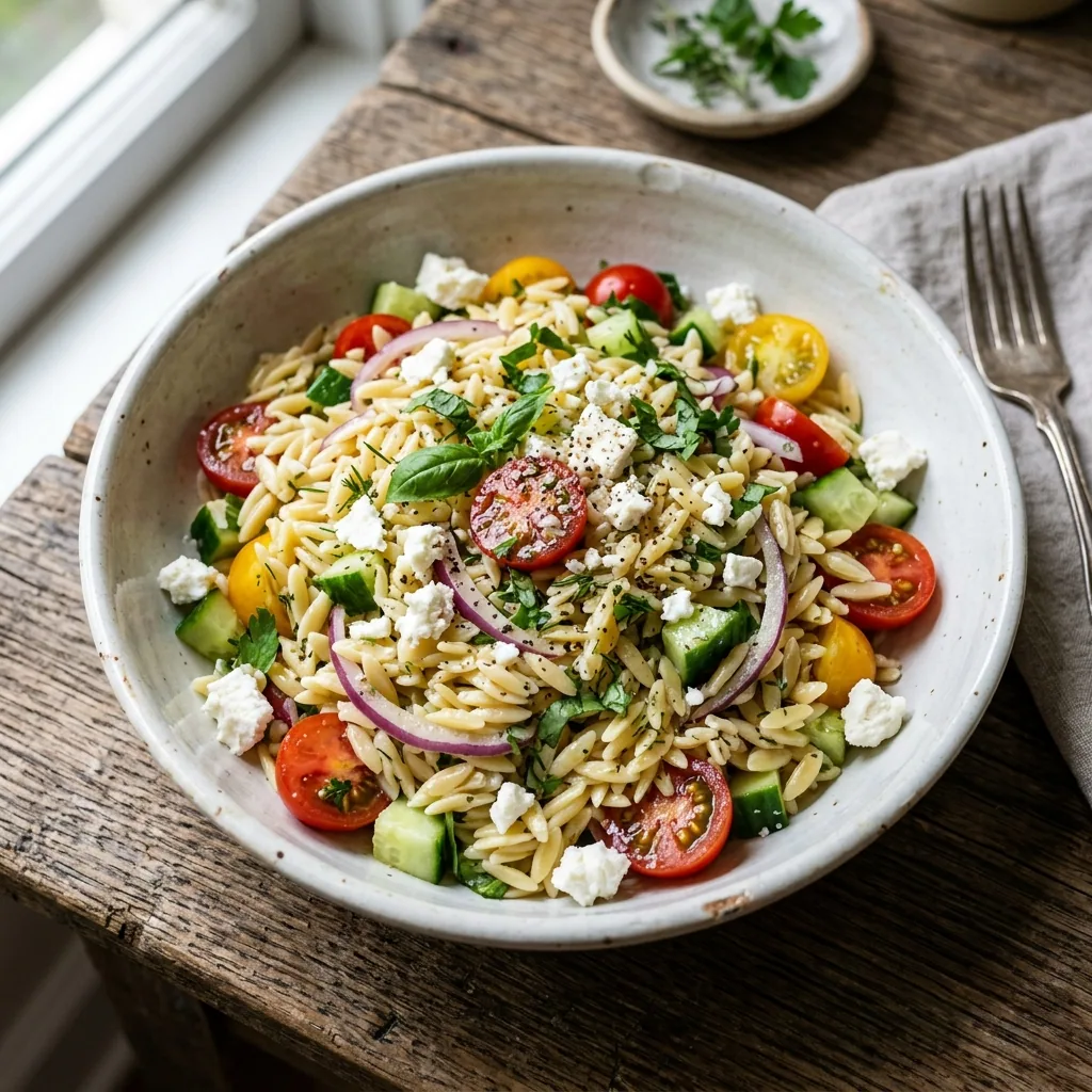 ️ Zippy Orzo Summer Salad served and ready to eat