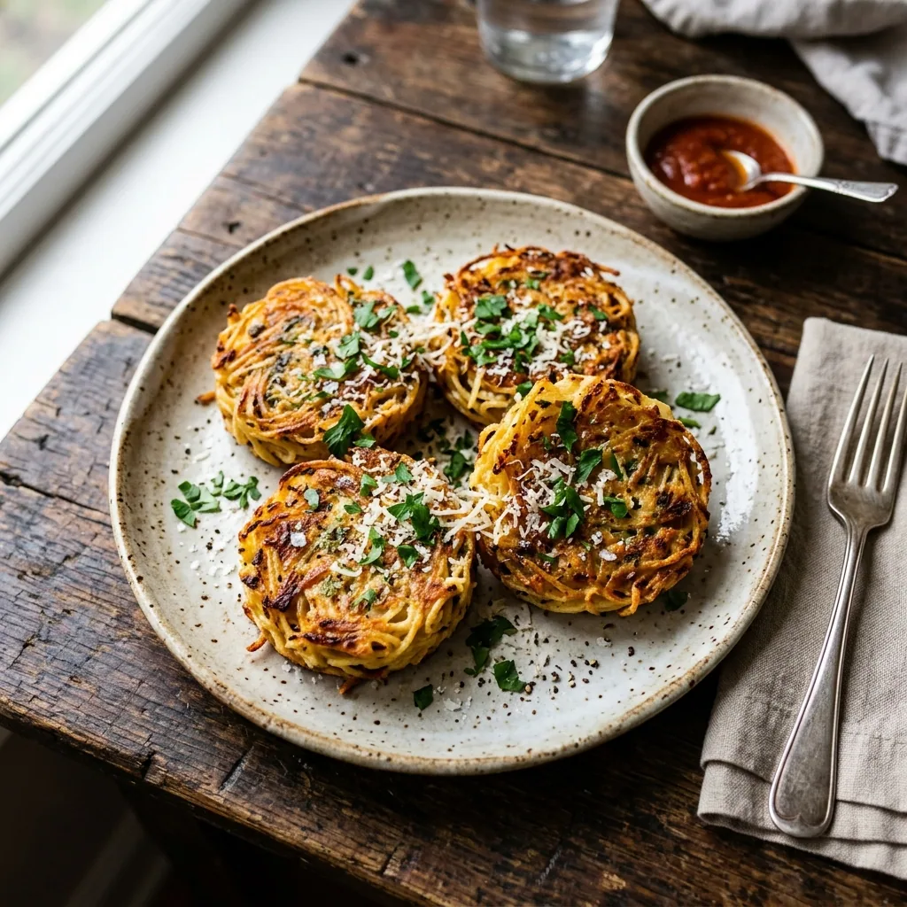 Crispy Leftover Pasta Fritters served and ready to eat