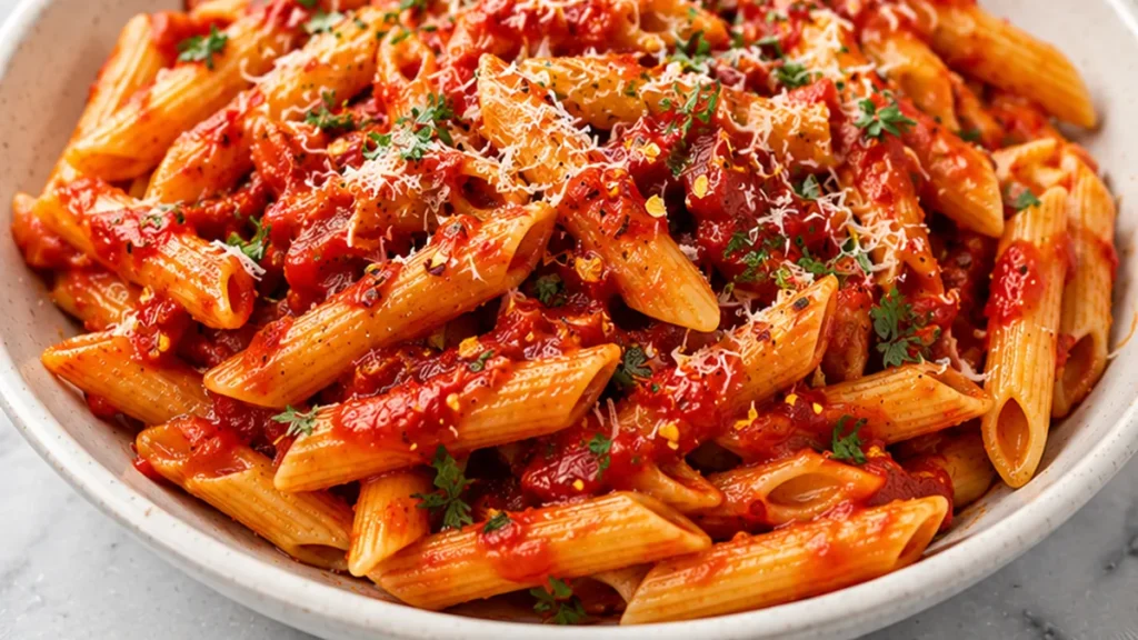 Spicy Penne All'Arrabbiata - Penne All'Arrabbiata: make this delicious spicy tomato pasta in under 30 minutes. Perfect for a quick weeknight meal!