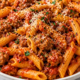 Garlic Penne with Spicy Sausage - penne garlic - Penne garlic: make this ultimate easy pasta with caramelized garlic and spicy sausage. Perfect for a hearty fam