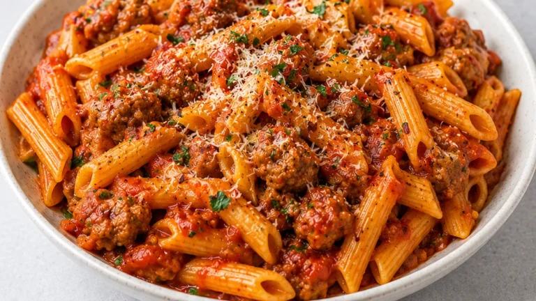 Garlic Penne with Spicy Sausage