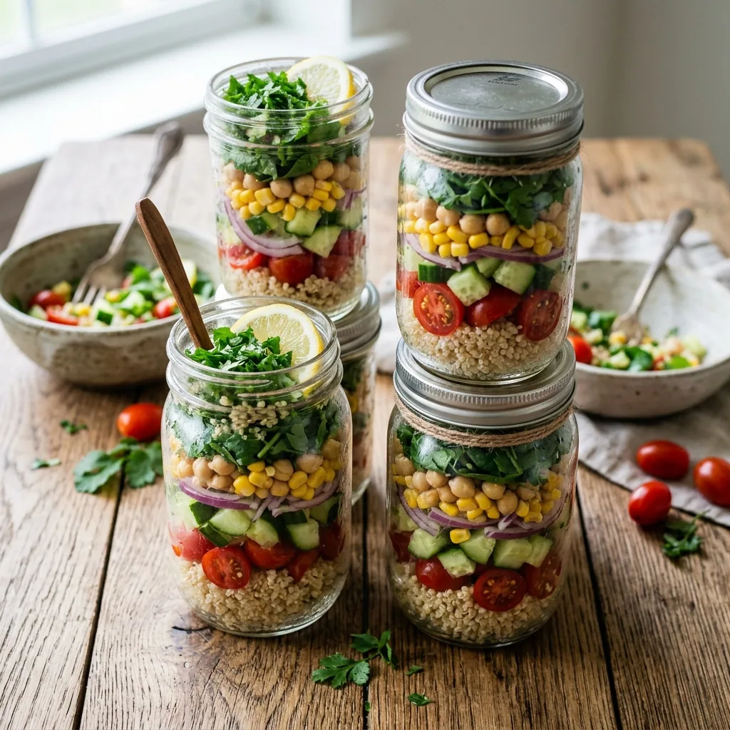 ️ Summer Quinoa Salad Jars served and ready to eat