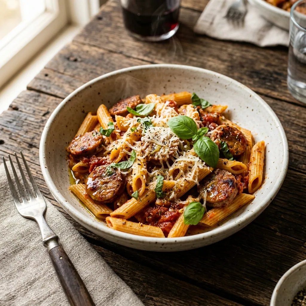 Irresistible Sausage Pasta served and ready to eat
