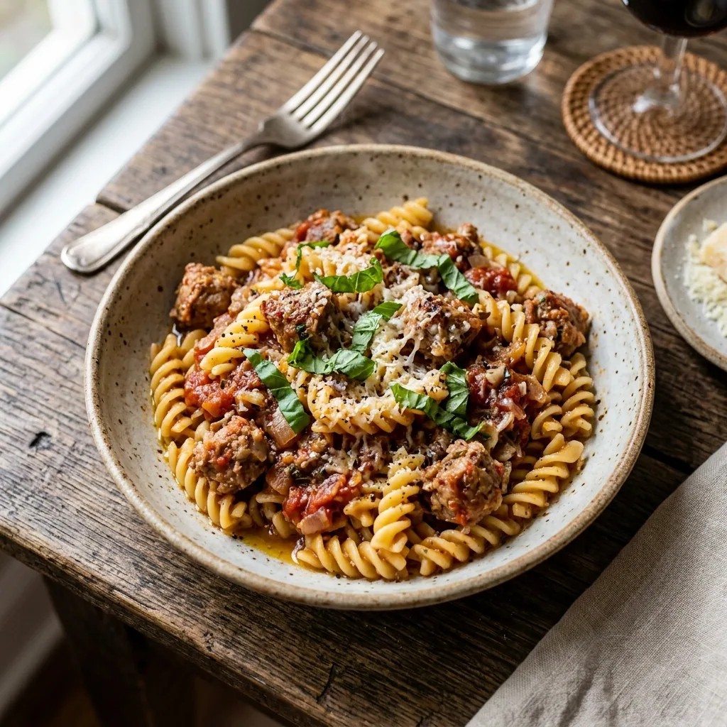 Mouthwatering Sausage Ragu served and ready to eat
