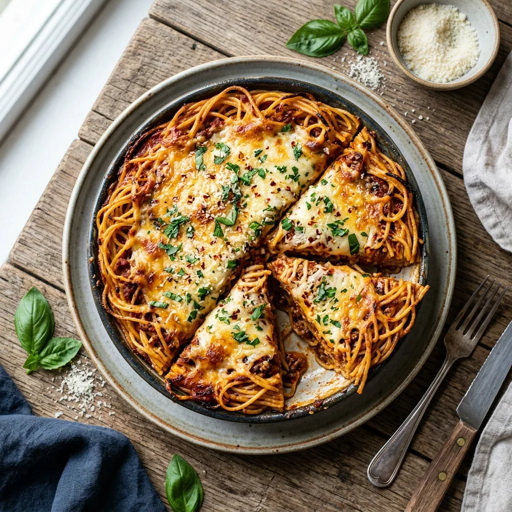 Spaghetti Pie Magic! served and ready to eat