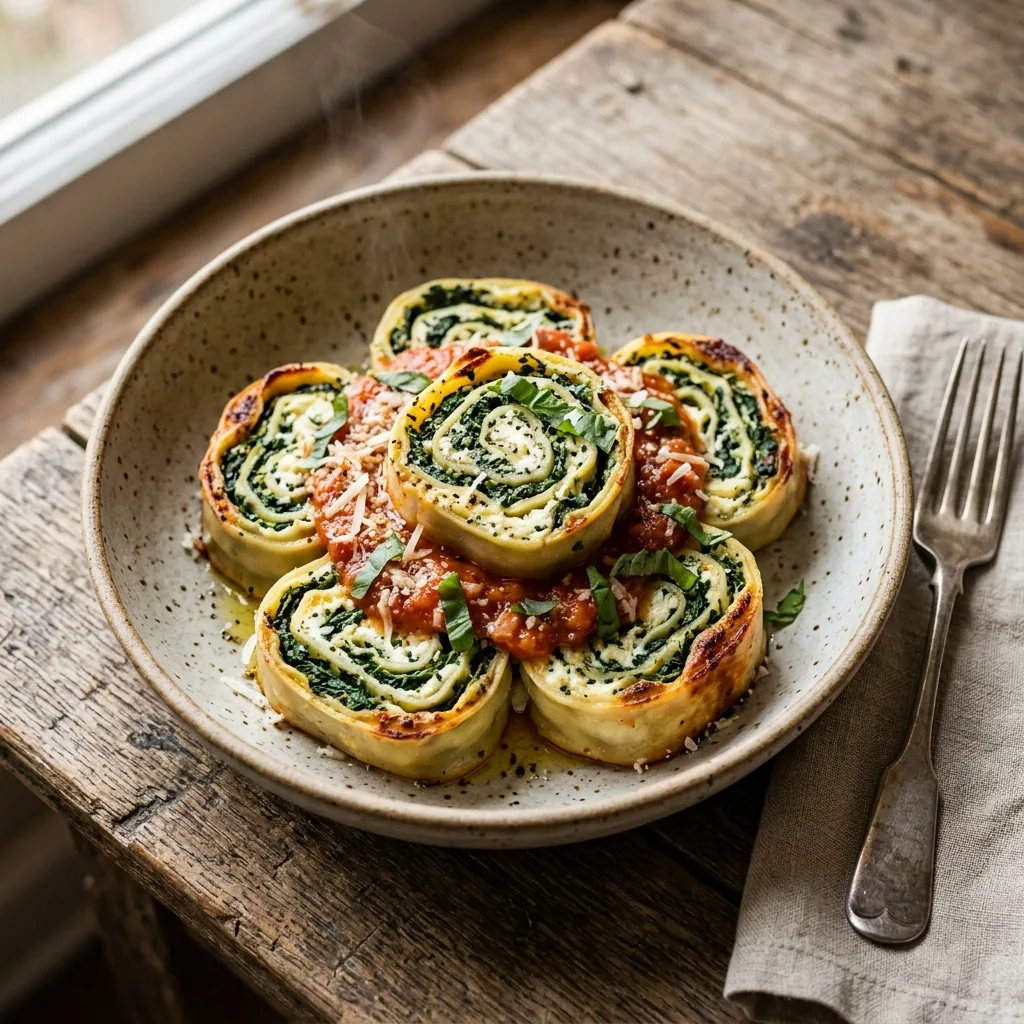 Spinach Ricotta Rotolo served and ready to eat
