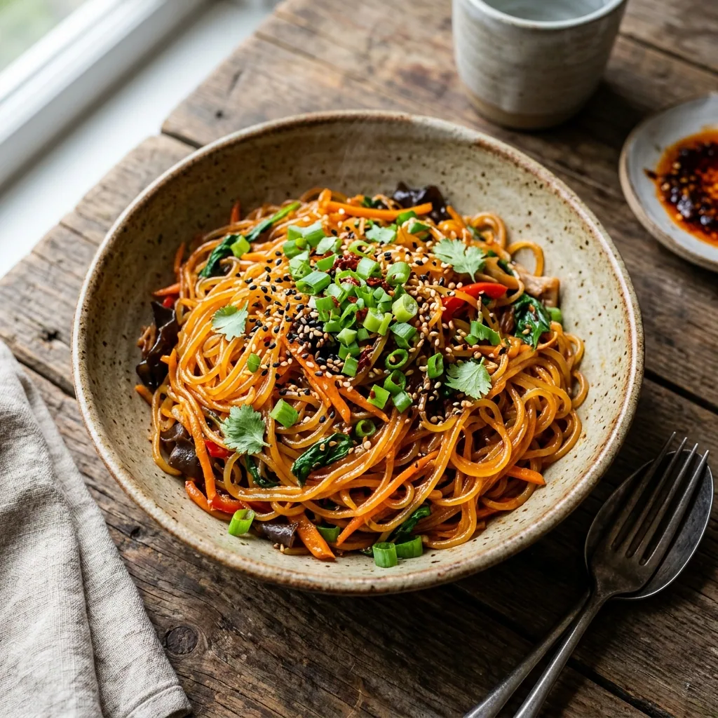 Spicy Sweet Potato Noodles served and ready to eat