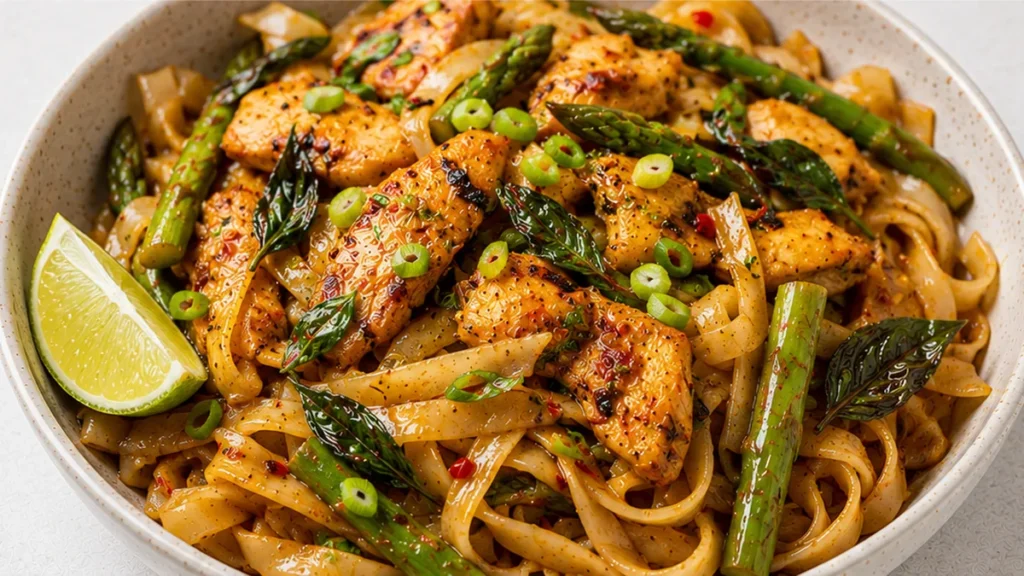 Spicy Thai Basil Chicken Noodles: Flavor Bomb! Thai basil chicken: master this flavorful and quick recipe in under an hour. Enjoy tender chicken with aromatic g