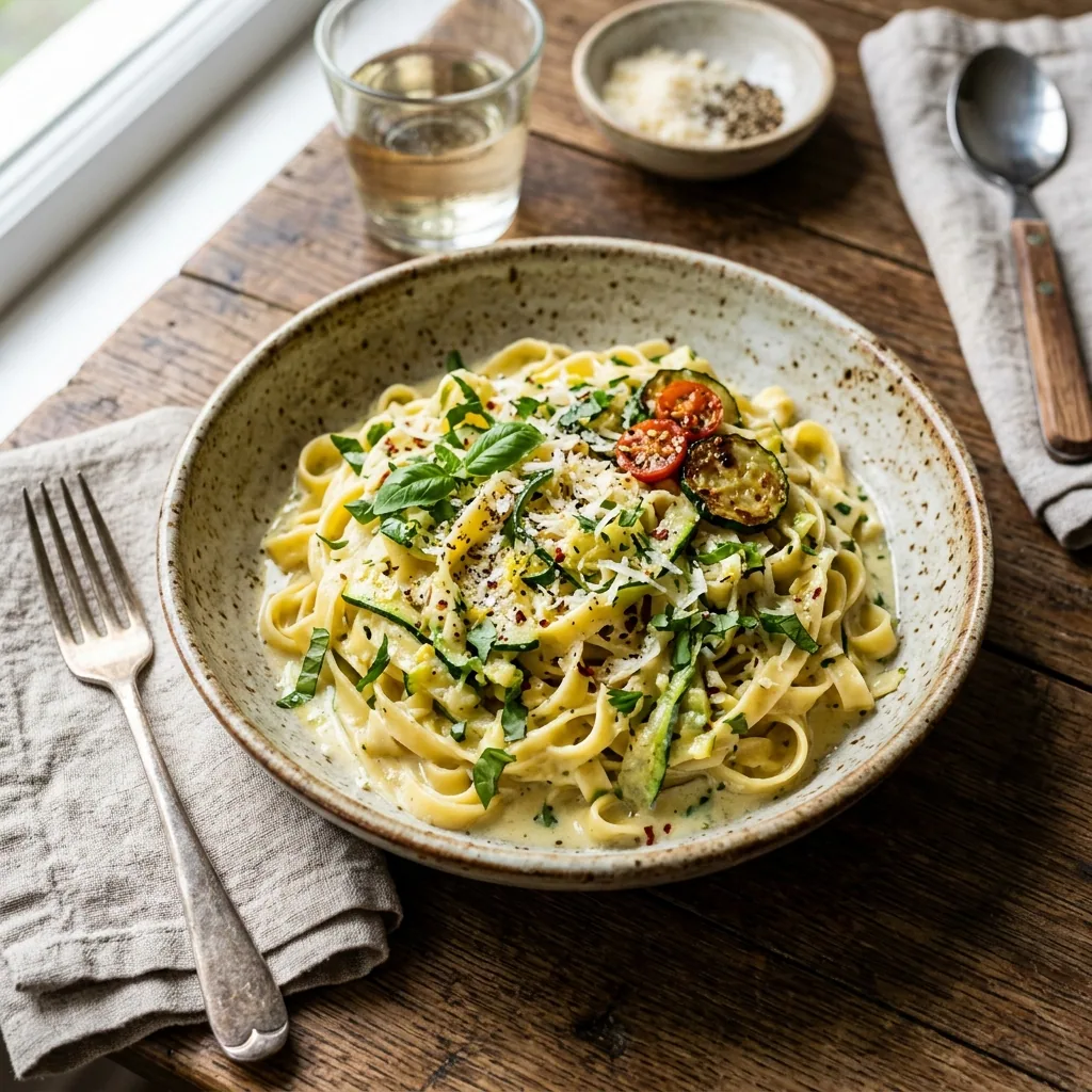 Creamy Zucchini Pasta Dream! served and ready to eat