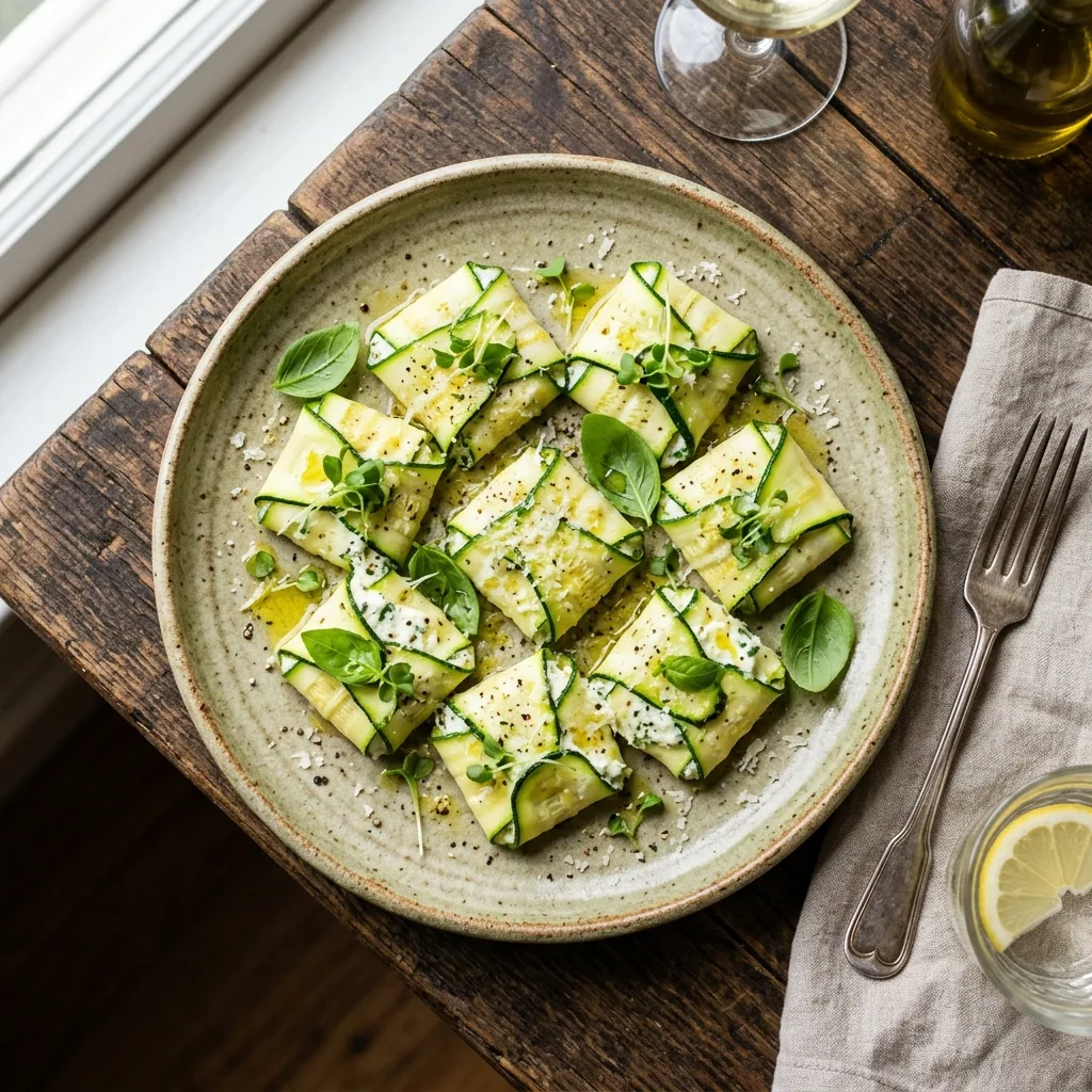 Zucchini ‘Ravioli’ served and ready to eat