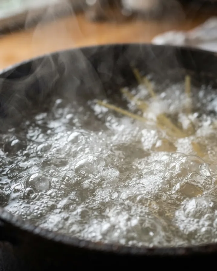 Detail view of water, salt, and the rolling boil that make or break it