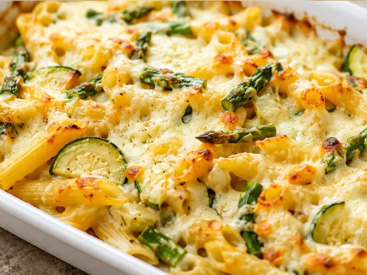 Cheesy Baked Pasta with Spring Veggies