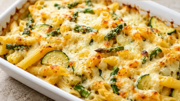 Cheesy Baked Pasta with Spring Veggies