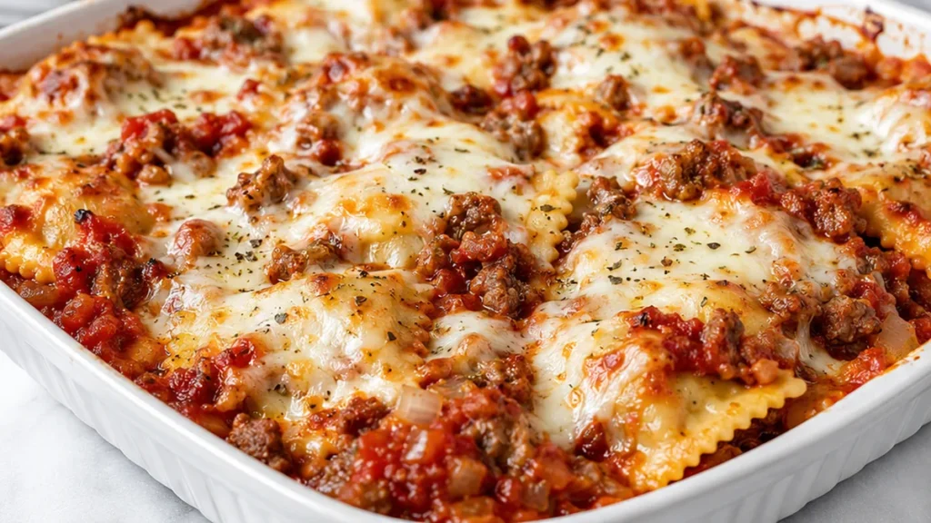 Cheesy Baked Ravioli: Dinner Obsession! Baked ravioli: assemble this hearty casserole with Italian sausage, rich tomato sauce, and gooey mozzarella. A family-fa