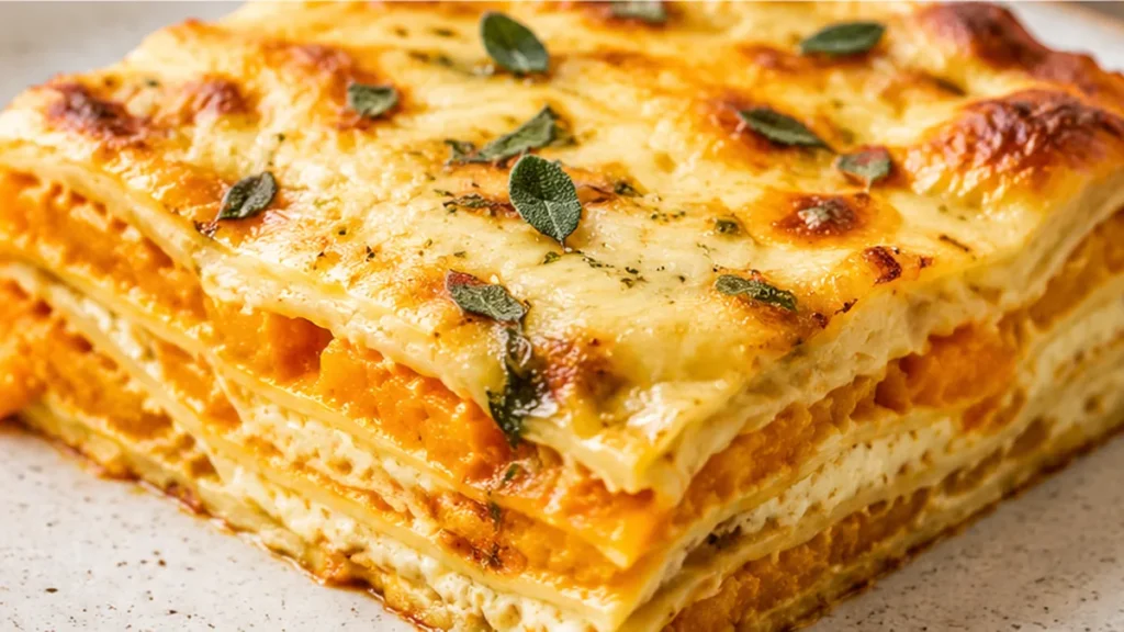 Golden Butternut Squash Lasagna - butternut lasagna - Butternut lasagna: layer this comforting dish with roasted squash, creamy sage sauce, and fresh spinach. P