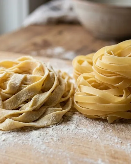 Close-up illustrating pasta fresca versus pasta secca: the split that changes everything