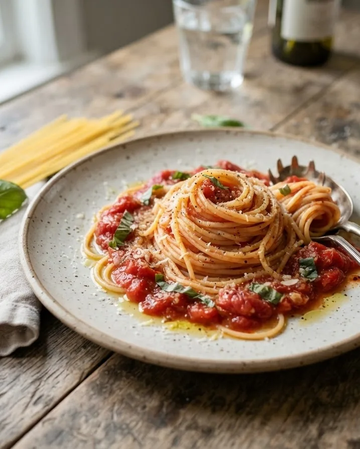Detail view of dry pasta versus fresh pasta, honestly