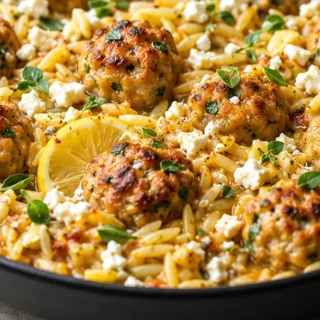 Greek Meatball Skillet: Lemon Orzo & Feta - Greek meatballs - Greek meatballs: craft this vibrant one-skillet meal featuring juicy chicken meatballs, zesty lemo