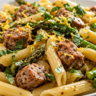 Zesty Lemon Basil Sausage Pasta - lemon basil pasta - Lemon Basil Pasta: Master this incredibly flavorful one-pot dish with spicy chicken sausage and fresh aspa