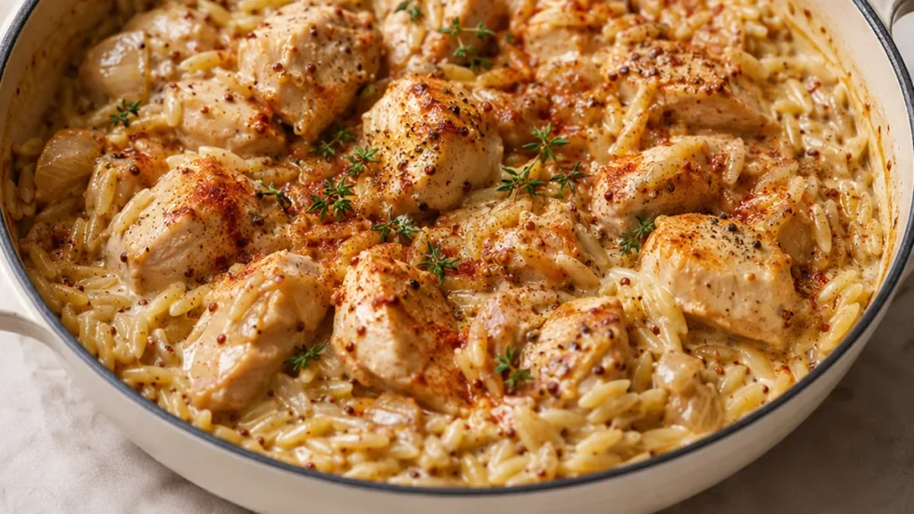 One-Pot Creamy Mustard Chicken & Orzo - Mustard chicken: enjoy this incredibly easy one-pot creamy orzo recipe. Perfect for a quick, flavorful weeknight dinner