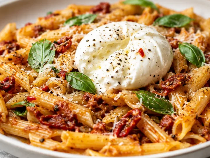 Speedy Sun-Dried Tomato Pasta with Burrata